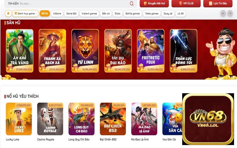 Quay thưởng đa chủ đề tại sảnh slot game VN68